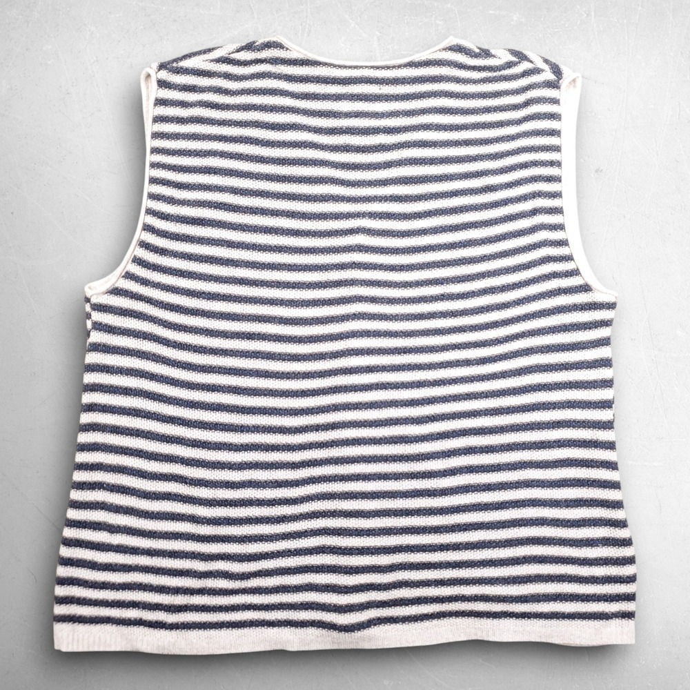 VTG Old Glory Striped Knit Button Up Vest Women M Blue White Vintage 90s Coastal - Picture 2 of 9